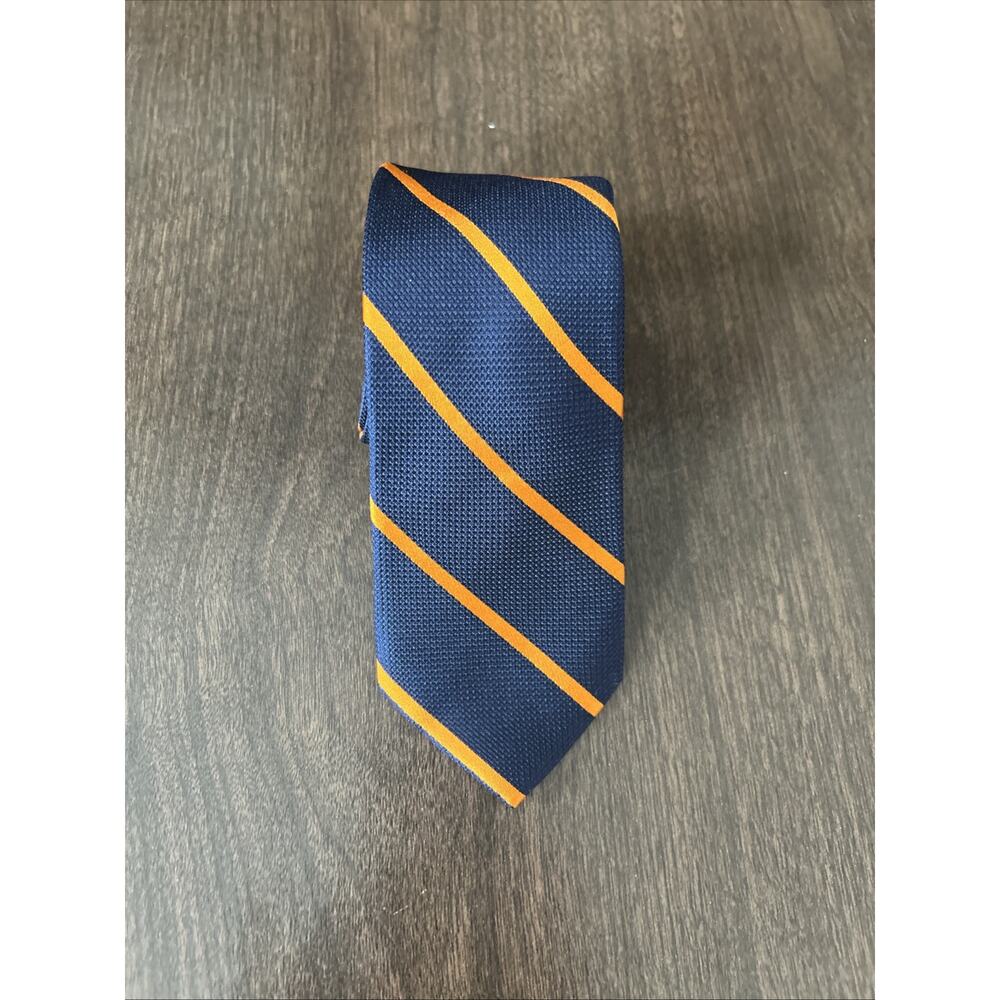 TOMMY HILFIGER STRIPED REPP TIE BLUE ORANGE MENS NECKTIE 100% SILK - Picture 3 of 9